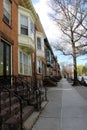 Line of row houses with well-kept sidewalks, Washington Park Albany, New York, spring, 2021