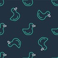 Line Rubber duck icon isolated seamless pattern on black background. Vector Royalty Free Stock Photo