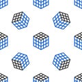 Line Rubik cube icon isolated seamless pattern on white background. Mechanical puzzle toy. Rubik`s cube 3d combination Royalty Free Stock Photo