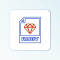 Line RUBY file document. Download ruby button icon isolated on white background. RUBY file symbol. Colorful outline