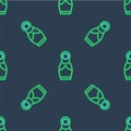 Line Russian doll matryoshka icon isolated seamless pattern on blue background. Vector Royalty Free Stock Photo