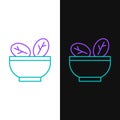 Line Salad in bowl icon isolated on white and black background. Fresh vegetable salad. Healthy eating. Colorful outline Royalty Free Stock Photo