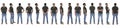 Line of same man with various poses on white background Royalty Free Stock Photo