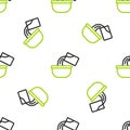 Line Saucepan icon isolated seamless pattern on white background. Cooking pot. Boil or stew food symbol. Vector Royalty Free Stock Photo