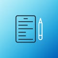 Line Scenario icon isolated on blue background. Script reading concept for art project, films, theaters. Colorful