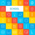 Line School Icons Set