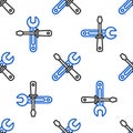 Line Screwdriver and wrench tools icon isolated seamless pattern on white background. Service tool symbol. Colorful