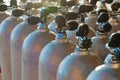 Line of scuba diving air tanks, flared image with soft focus Royalty Free Stock Photo