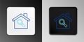 Line Search house icon isolated on grey background. Real estate symbol of a house under magnifying glass. Colorful Royalty Free Stock Photo