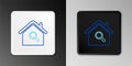 Line Search house icon isolated on grey background. Real estate symbol of a house under magnifying glass. Colorful Royalty Free Stock Photo