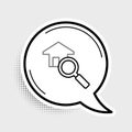 Line Search house icon isolated on grey background. Real estate symbol of a house under magnifying glass. Colorful Royalty Free Stock Photo