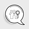 Line Search house icon isolated on grey background. Real estate symbol of a house under magnifying glass. Colorful Royalty Free Stock Photo