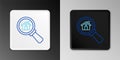 Line Search house icon isolated on grey background. Real estate symbol of a house under magnifying glass. Colorful Royalty Free Stock Photo