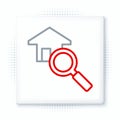 Line Search house icon isolated on white background. Real estate symbol of a house under magnifying glass. Colorful Royalty Free Stock Photo