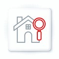 Line Search house icon isolated on white background. Real estate symbol of a house under magnifying glass. Colorful Royalty Free Stock Photo