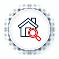 Line Search house icon isolated on white background. Real estate symbol of a house under magnifying glass. Colorful Royalty Free Stock Photo