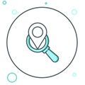 Line Search location icon isolated on white background. Magnifying glass with pointer sign. Colorful outline concept