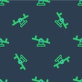 Line Seesaw icon isolated seamless pattern on blue background. Teeter equal board. Playground symbol. Vector