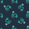 Line Self driving wireless tractor on a smart farm icon isolated seamless pattern on black background. Smart agriculture Royalty Free Stock Photo