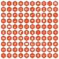 100 on-line seminar icons hexagon orange