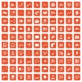 100 on-line seminar icons set grunge orange