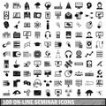 100 on-line seminar icons set, simple style