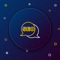 Line SEO optimization icon isolated on blue background. Colorful outline concept. Vector Royalty Free Stock Photo