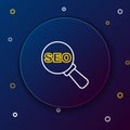 Line SEO optimization icon isolated on blue background. Colorful outline concept. Vector Royalty Free Stock Photo
