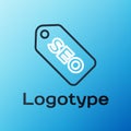 Line SEO optimization icon isolated on blue background. Colorful outline concept. Vector Royalty Free Stock Photo