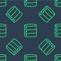 Line Server, Data, Web Hosting icon isolated seamless pattern on blue background. Vector