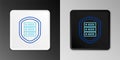 Line Server with shield icon isolated on grey background. Protection against attacks. Network firewall, router, switch Royalty Free Stock Photo