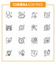 16 Line Set of corona virus epidemic icons. such as appointment, tubes, virus, test, hands