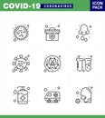 9 Line Set of corona virus epidemic icons. such as life, coronavirus, medicine, virus, health