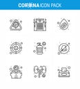 9 Line Set of corona virus epidemic icons. such as soap, bottle, blood, virus, bacteria