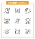 9 Line Set of corona virus epidemic icons. such as viral, human, machine, host, virus