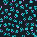 Line Sexy fluffy handcuffs icon isolated seamless pattern on black background. Fetish accessory. Sex shop stuff for