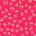 Line Shark fin soup icon isolated seamless pattern on red background. Vector