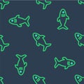Line Shark icon isolated seamless pattern on blue background. Vector