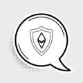 Line Shield Ethereum ETH icon isolated on grey background. Cryptocurrency mining, blockchain technology, security