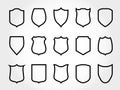 Line shield. Force shielded badges of plain coat arms, protective cover vector thin outline icon collection