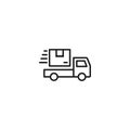 Line shipping truck icon on white background