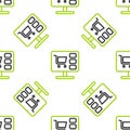 Line Shopping cart on screen computer icon isolated seamless pattern on white background. Concept e-commerce, e-business Royalty Free Stock Photo
