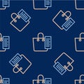 Line Shopping list icon isolated seamless pattern on blue background. Vector Royalty Free Stock Photo
