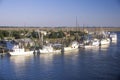 A line of shrimp fishing boats in the Intercoastal Waterway in Northern Carolina Royalty Free Stock Photo