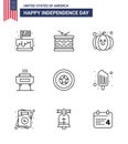 9 Line Signs for USA Independence Day holiday; festivity; parade; celebration; festival