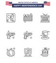 9 Line Signs for USA Independence Day presidents; day; holiday; weapon; security