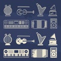 Line and silhouette classic music instruments icons Royalty Free Stock Photo