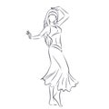 Line silhouette of young woman showing belly dance Royalty Free Stock Photo