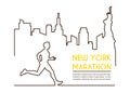Line silhouettes of male runner. Running marathon, poster design