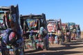 Line of colorful Cadillacs at Cadillac Ranch.